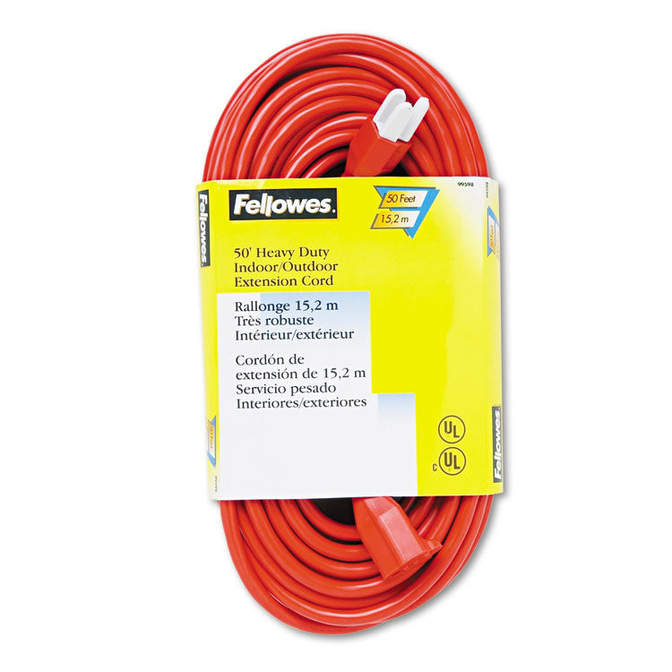 Fellowes - Indoor/Outdoor Heavy-Duty 3-Prong Plug Extension Cord, 50 ft, 13 A, Orange