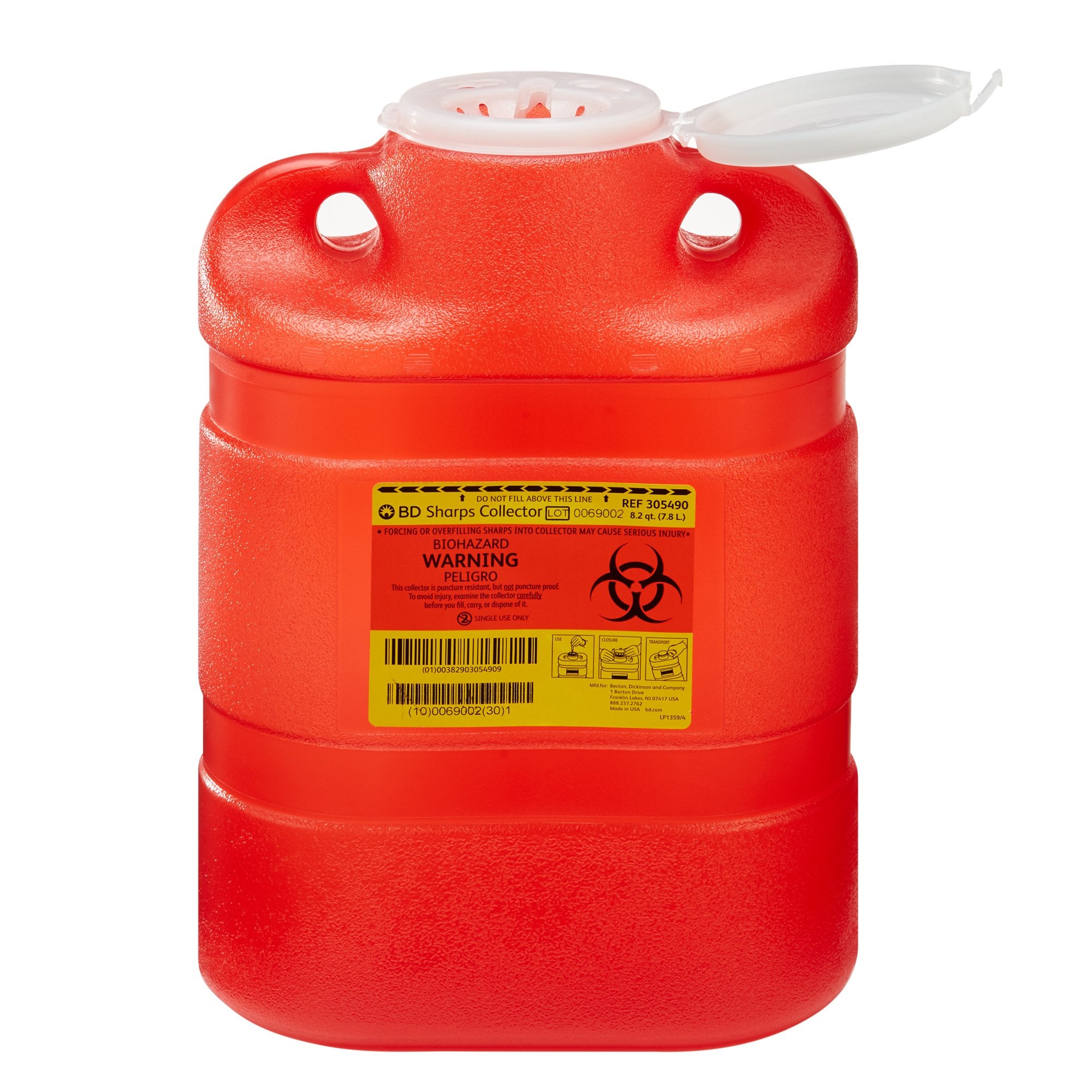 BD - Sharps Container BD™ Red Base 13-2/5 H X 9-2/5 W X 5-3/10 D Inch Vertical Entry 2.05 Gallon [1/EA]