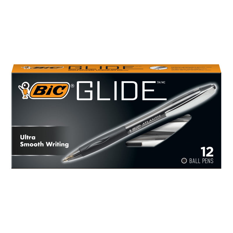 BIC - Glide™ Retractable Ball Pen, Medium Point (1.0 mm), Black, 12-Count