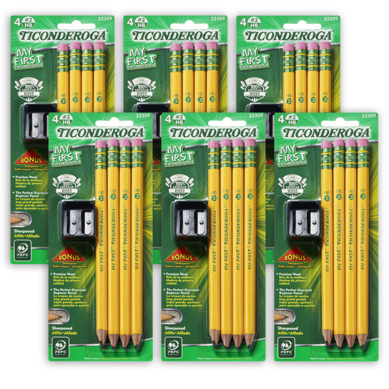 TICONDEROGA - My First Pencils, Sharpened, 4 Per Pack, 6 Packs