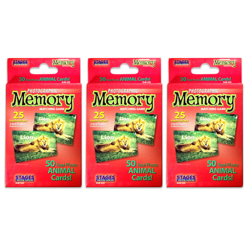 STAGES LEARNING MATERIALS - Photographic Memory Matching Game, Animals, Pack of 3