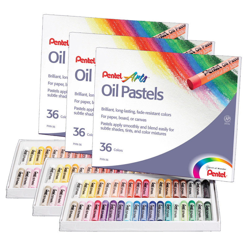 PENTEL - Oil Pastel Set, 36 Colors, 3 Sets