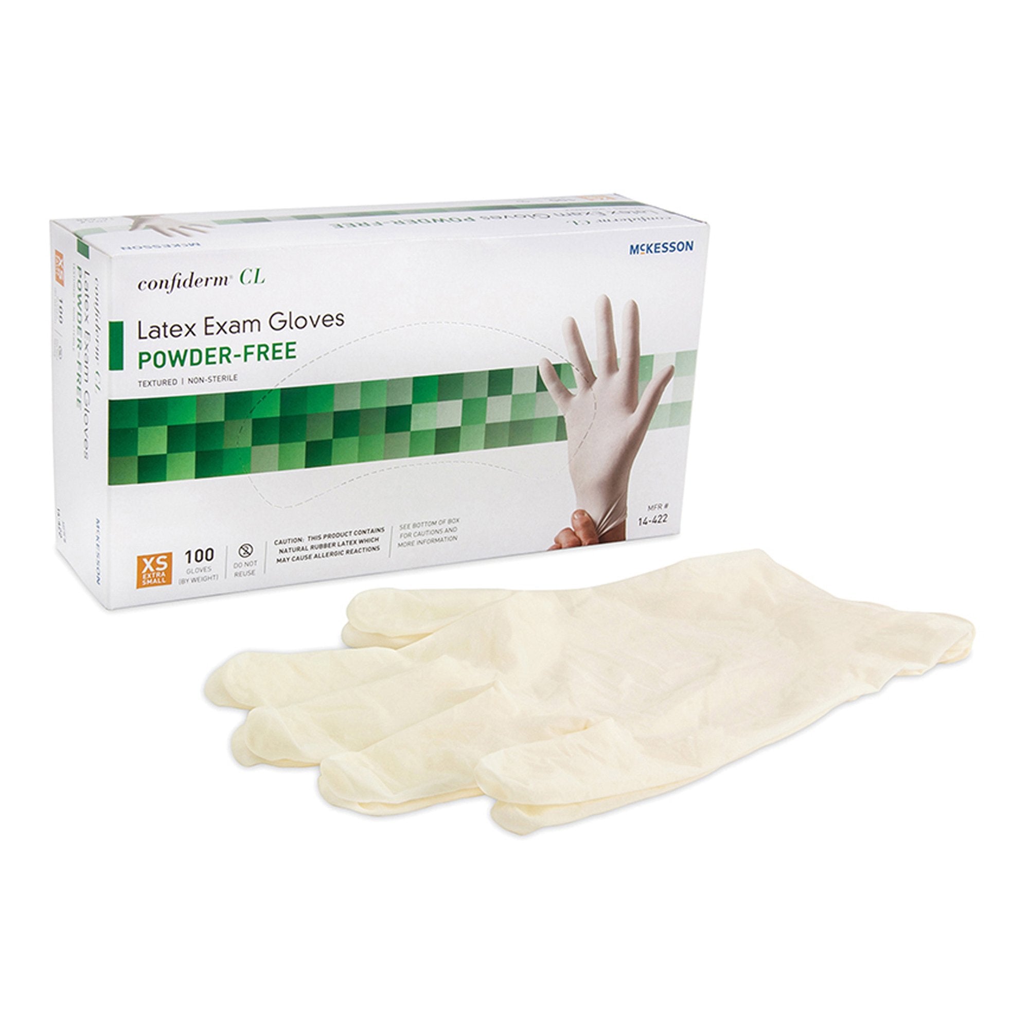 McKesson Brand - Exam Glove McKesson Confiderm® CL X-Small NonSterile Latex Standard Cuff Length Textured Fingertips Ivory Not Rated [100/BX]