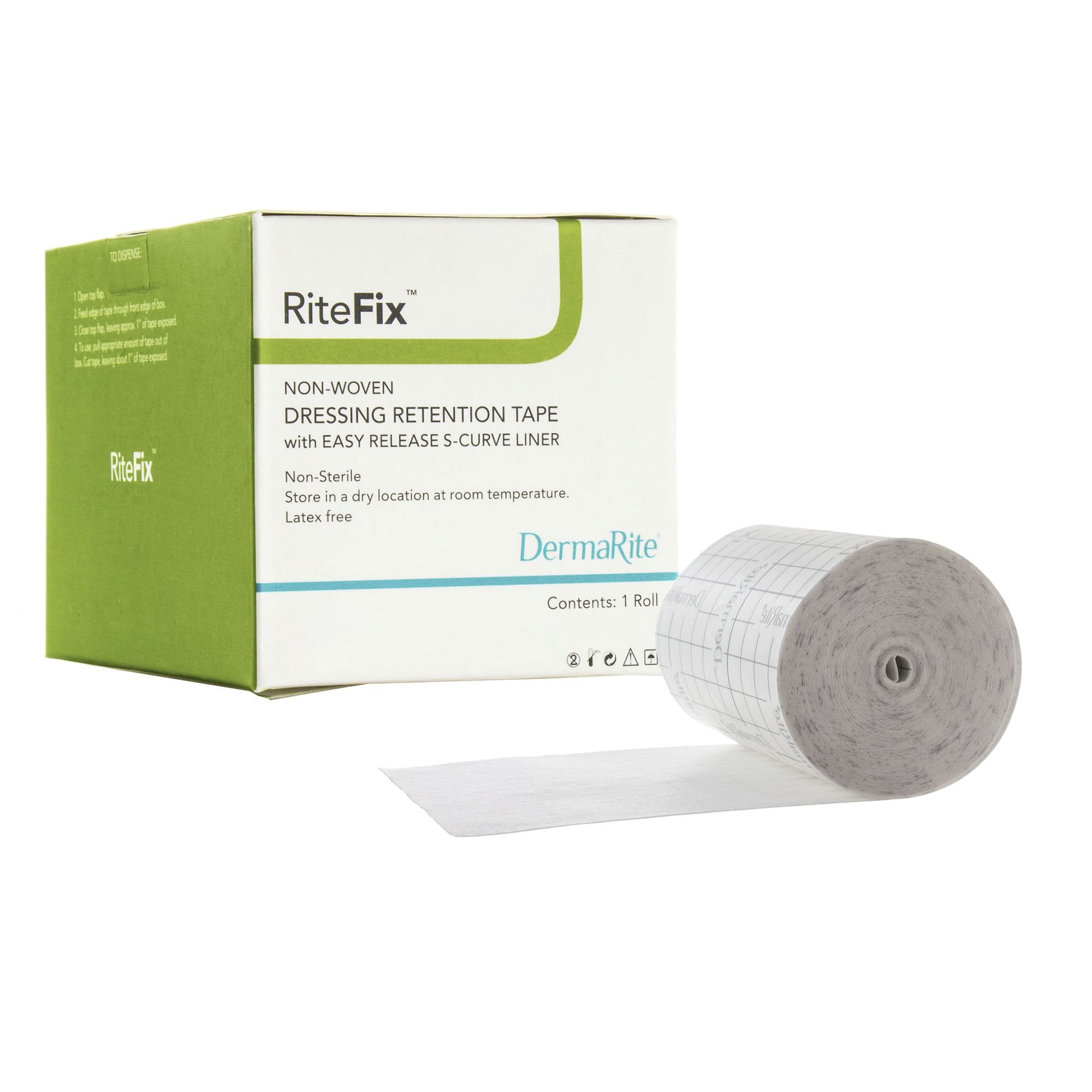 DermaRite Industries - Water Resistant Dressing Retention Tape with Liner RiteFix™ White 1 Inch X 11 Yard Nonwoven NonSterile [1/EA]