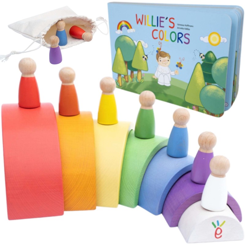 EXTASTICKS - Willie's Rainbow World Wooden Arches And Peg Dolls Set With Book