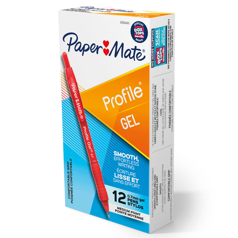 PAPER MATE - Gel Pen, Profile Retractable Pen, 0.7mm, Red, 12 Count