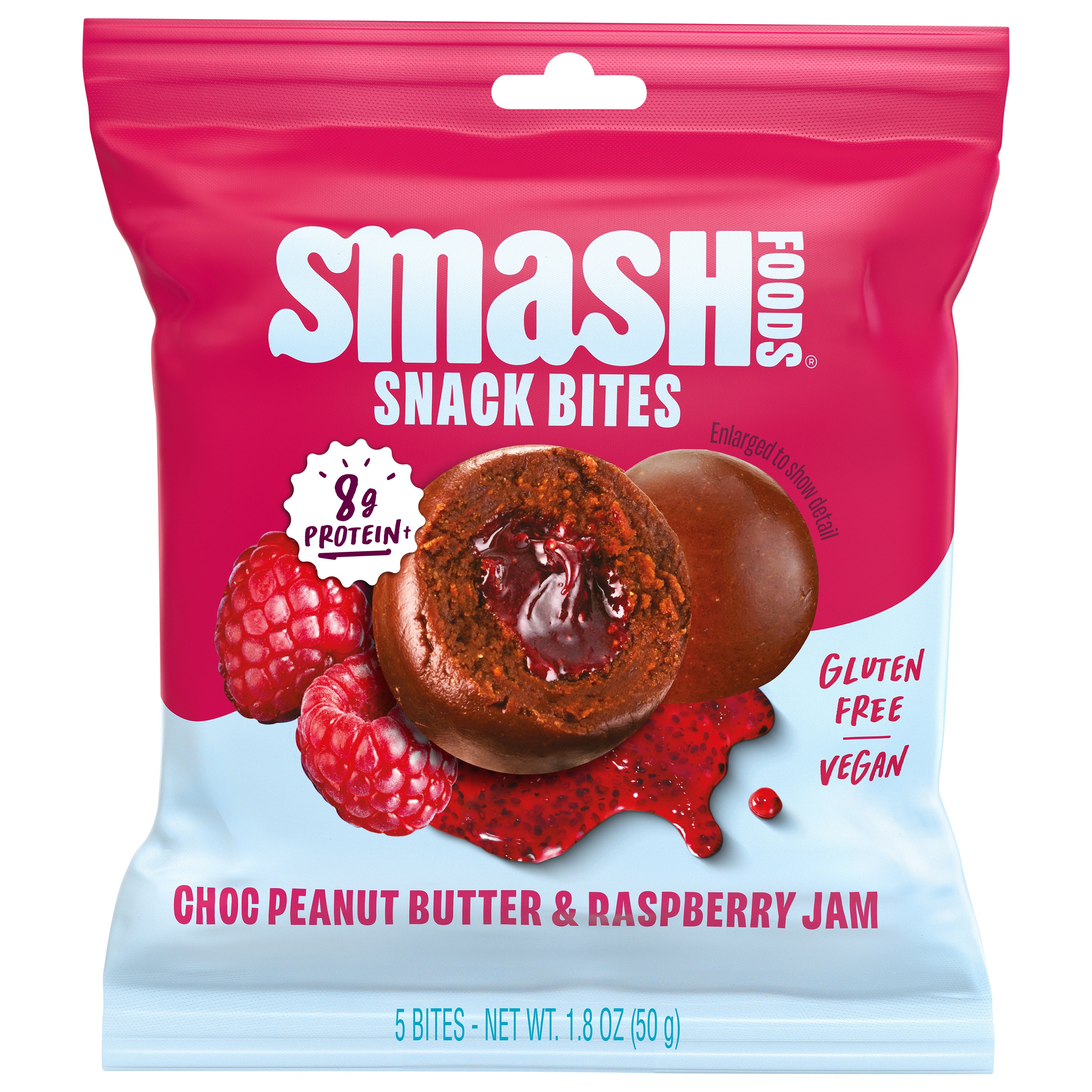 Smash Choc Peanut Butter & Raspberry Jam Snack Bites - Case of 8