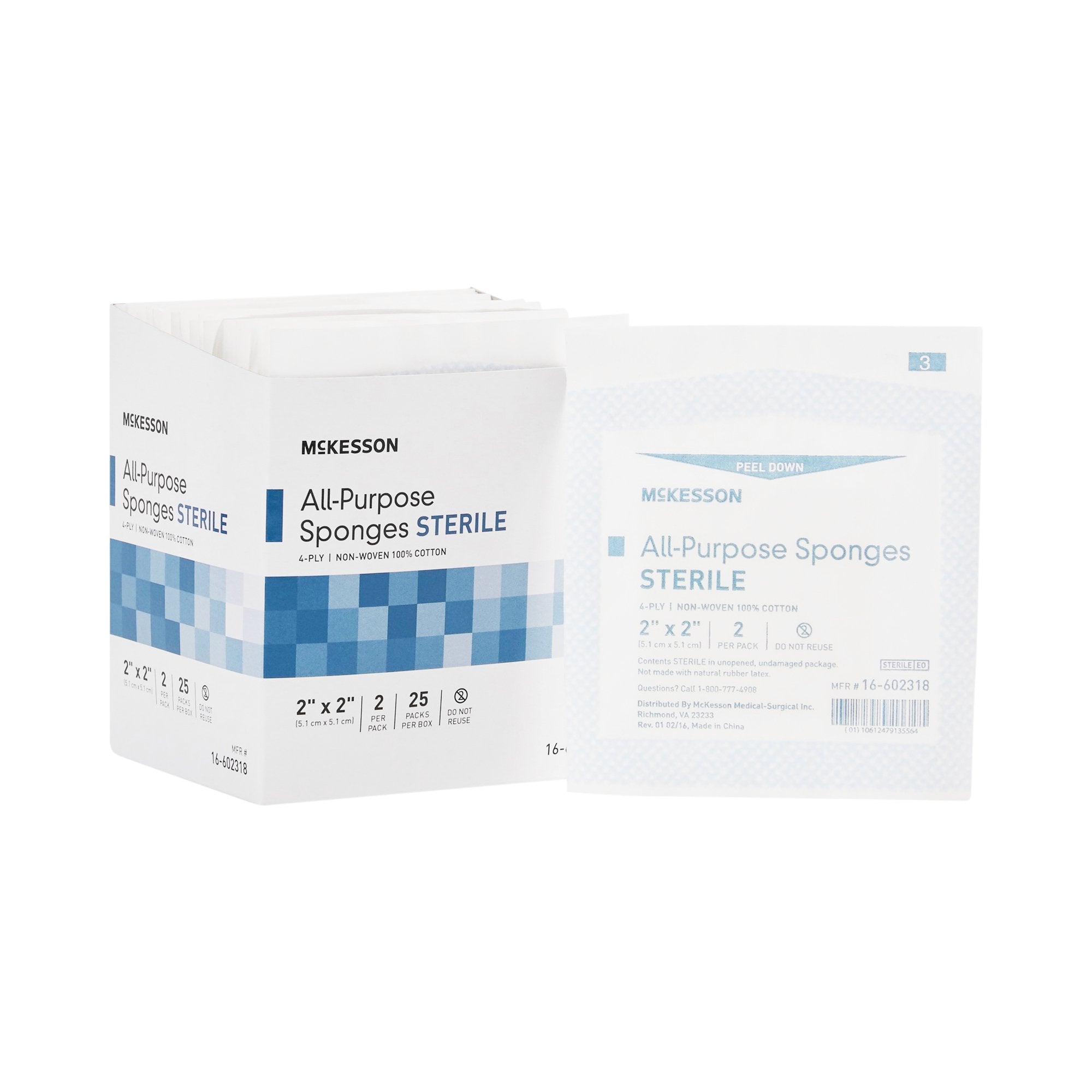 McKesson Brand - Nonwoven Sponge McKesson 2 X 2 Inch 4-Ply Sterile 2 per Pack [25/BX]