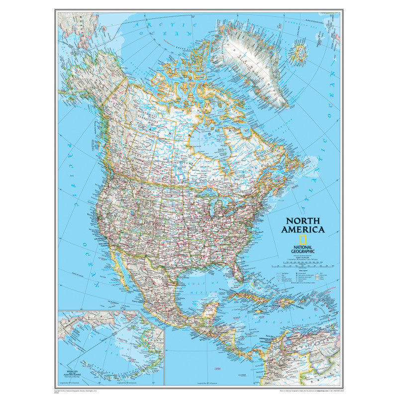 NATIONAL GEOGRAPHIC - North America Wall Map, 24" Width, 30" Length