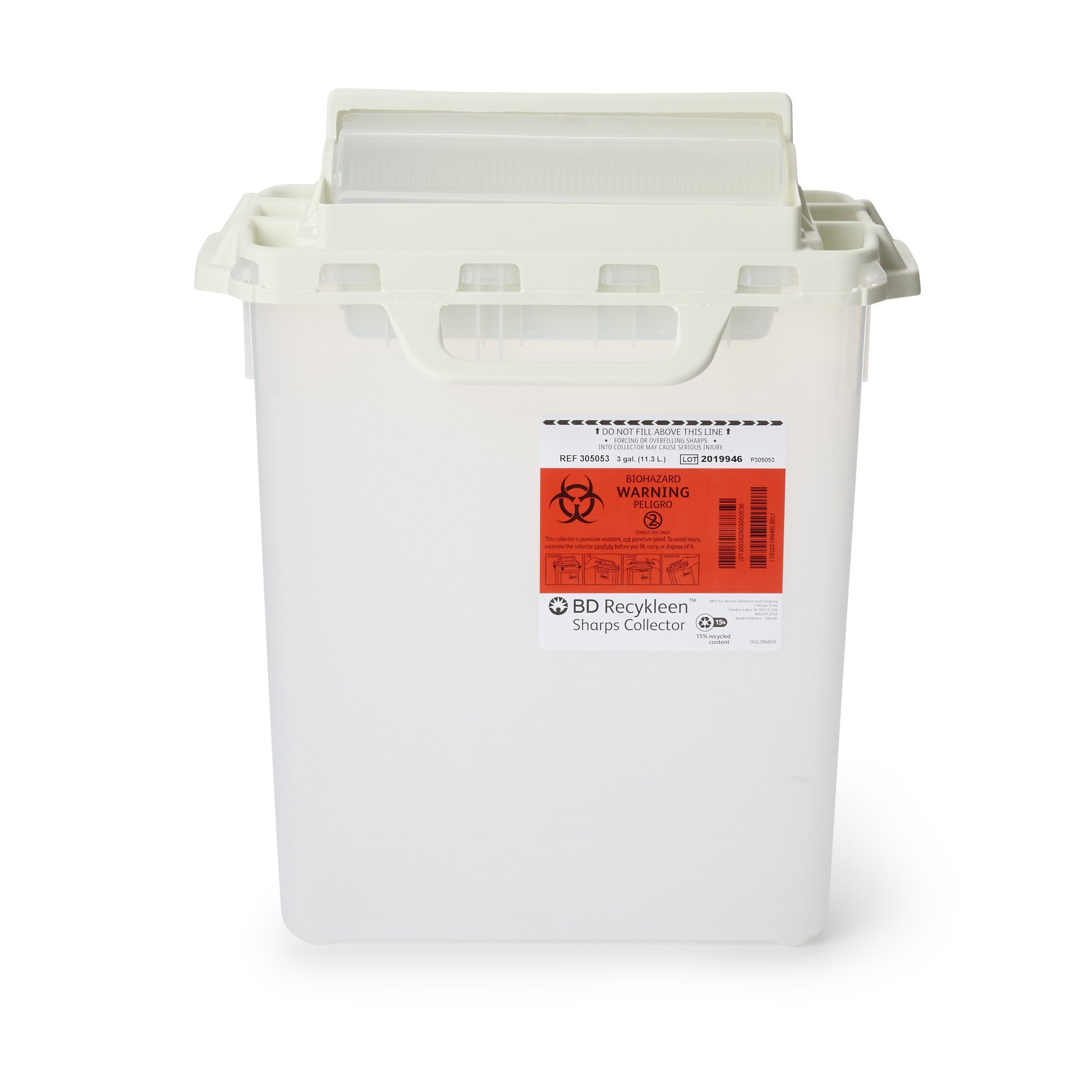 BD - Sharps Container Recykleen™ Pearl Base 15-3/4 H X 13-1/2 W X 6 D Inch Horizontal Entry 3 Gallon [1/EA]