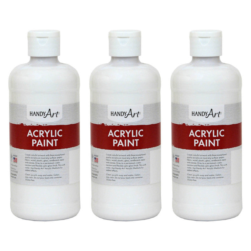 HANDY ART - Acrylic Paint 16 oz, Titan White, Pack of 3