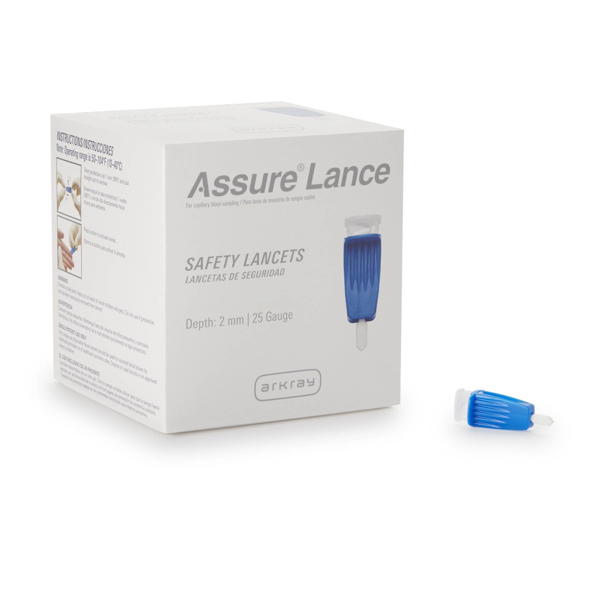 Arkray USA - Safety Lancet Assure® 25 Gauge Protective Safety Cap Push Button Activation Finger [1/BX]