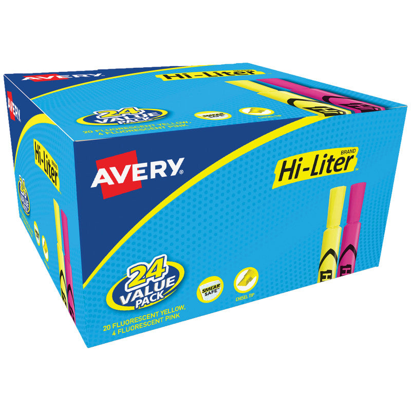 AVERY - Hi-Liter® Pink and Yellow Highlighters, Desk Style, Chisel Tip, 24 Total