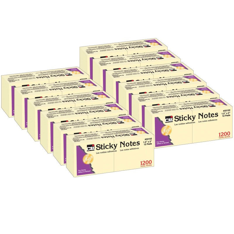 CHARLES LEONARD - Sticky Notes, 1 1/2" x 2", Plain, 100 Sheets/Pad, 12 Pads/Pack, 12 Packs