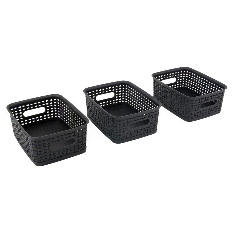 ADVANTUS - Black Plastic Weave Bins, Small, Pack of 3