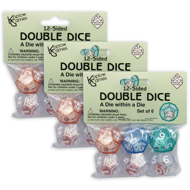 KOPLOW GAMES - 12-Sided Double Dice Set, 6 Per Pack, 3 Packs