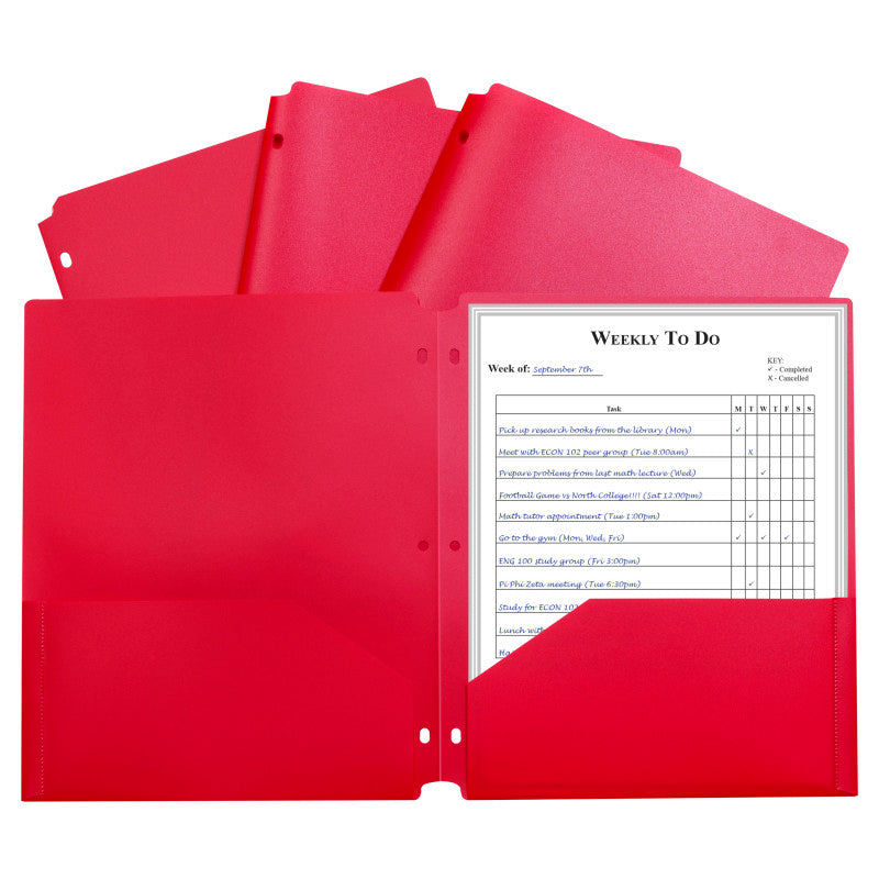 Two-Pocket Heavyweight Poly Portfolio Folder with Three-Hole Punch, Red, Each