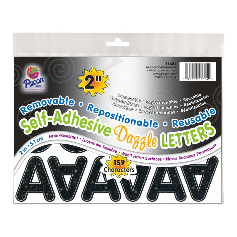 PACON - Self-Adhesive Letters, Black Dazzle, Puffy Font, 2", 159 Characters