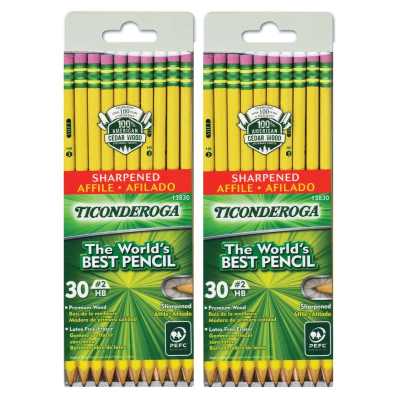 TICONDEROGA - No. 2 Pencils, Pre-Sharpened, 30 Per Pack, 2 Packs