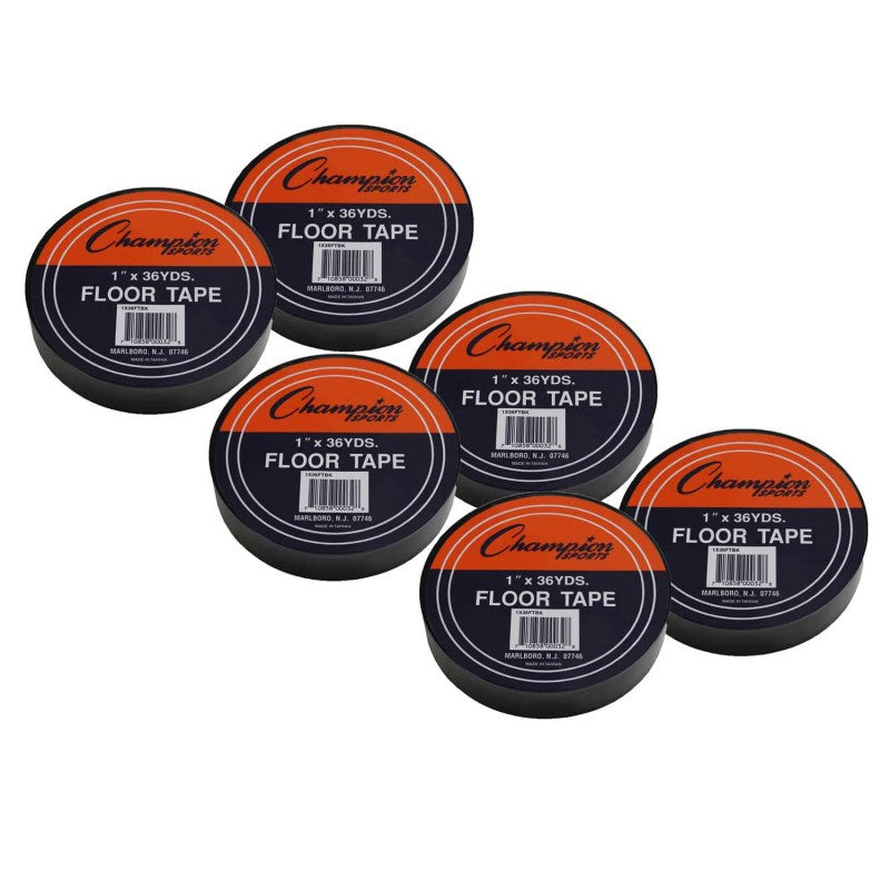 CHAMPION SPORTS - Floor Marking Tape, 1" x 36 yd, Black, 6 Rolls