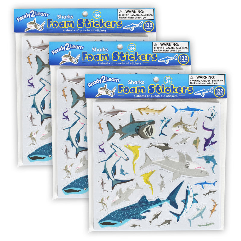 READY 2 LEARN - Foam Stickers - Sharks -132 Per Pack - 3 Packs