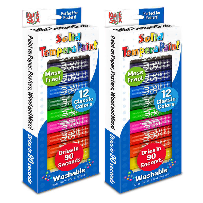 KWIK STIX - Solid Tempera Paint Sticks, Classic Colors, 12 Per Pack, 2 Packs