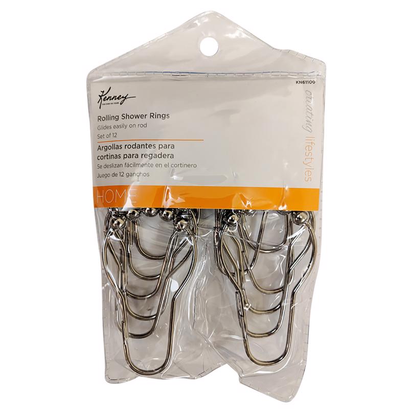 KENNEY - Kenney Chrome Silver Metal Shower Curtain Rings 12 pk