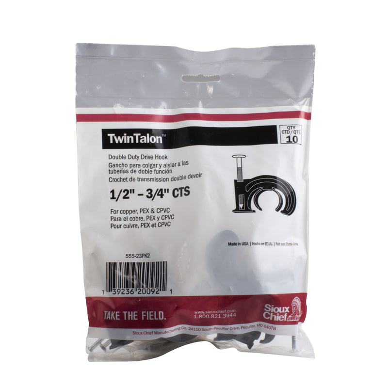 SIOUX CHIEF - Sioux Chief TwinTalon 1/2 in. Black Polyethylene Double Duty Drive Hook