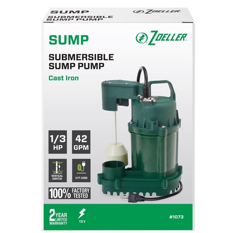 ZOELLER - Zoeller 1/3 HP 2520 gph Cast Iron Vertical Float Switch AC Submersible Sump Pump