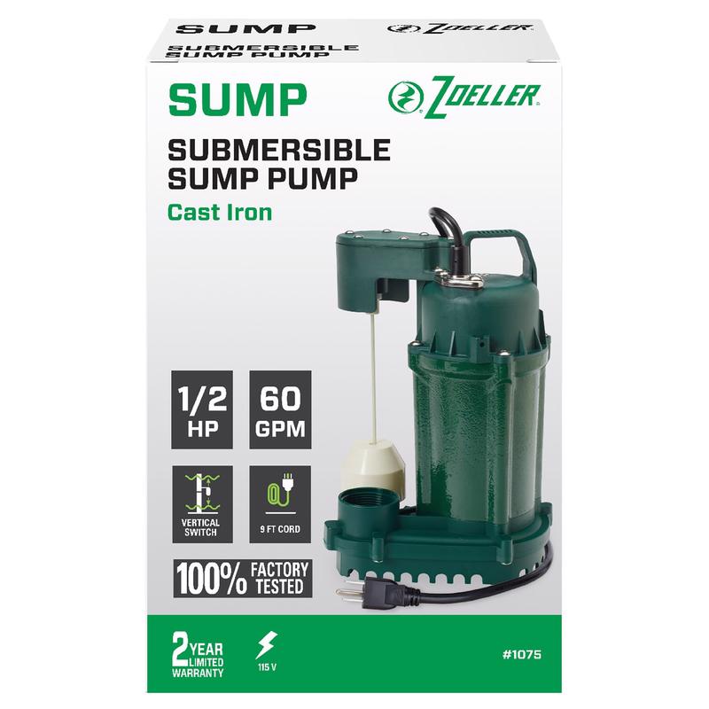 ZOELLER - Zoeller 1/2 HP 3600 gph Cast Iron Vertical Float Switch AC Submersible Sump Pump