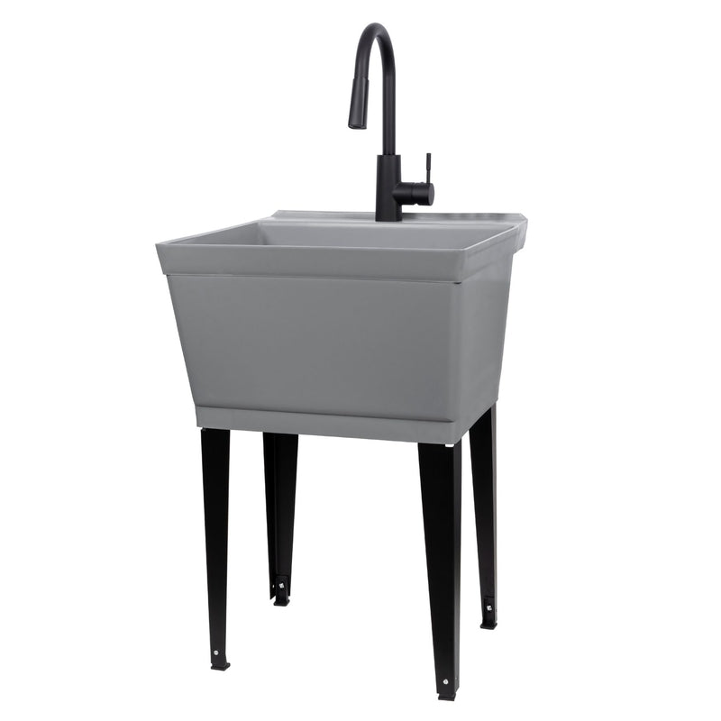 TEHILA - Tehila 22.875 in. W X 23.5 in. D Freestanding Plastic Laundry Tub [040US6508GRYBLK]