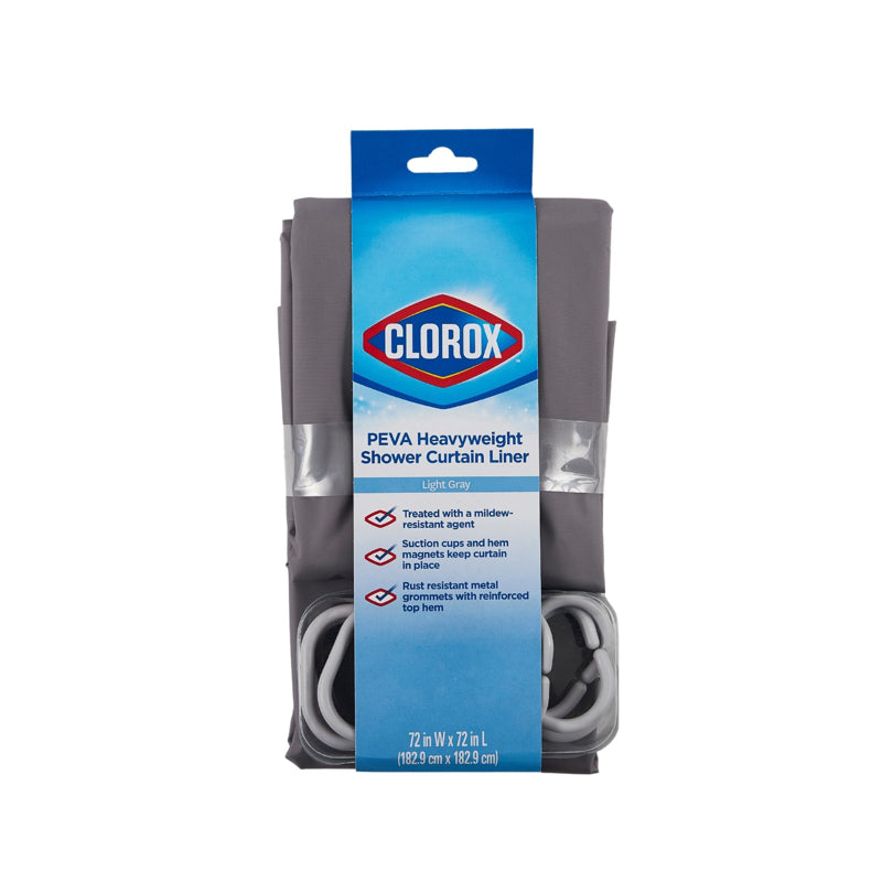 CLOROX - Clorox 70 in. H X 72 in. W Grey Shower Curtain W/Hooks PEVA