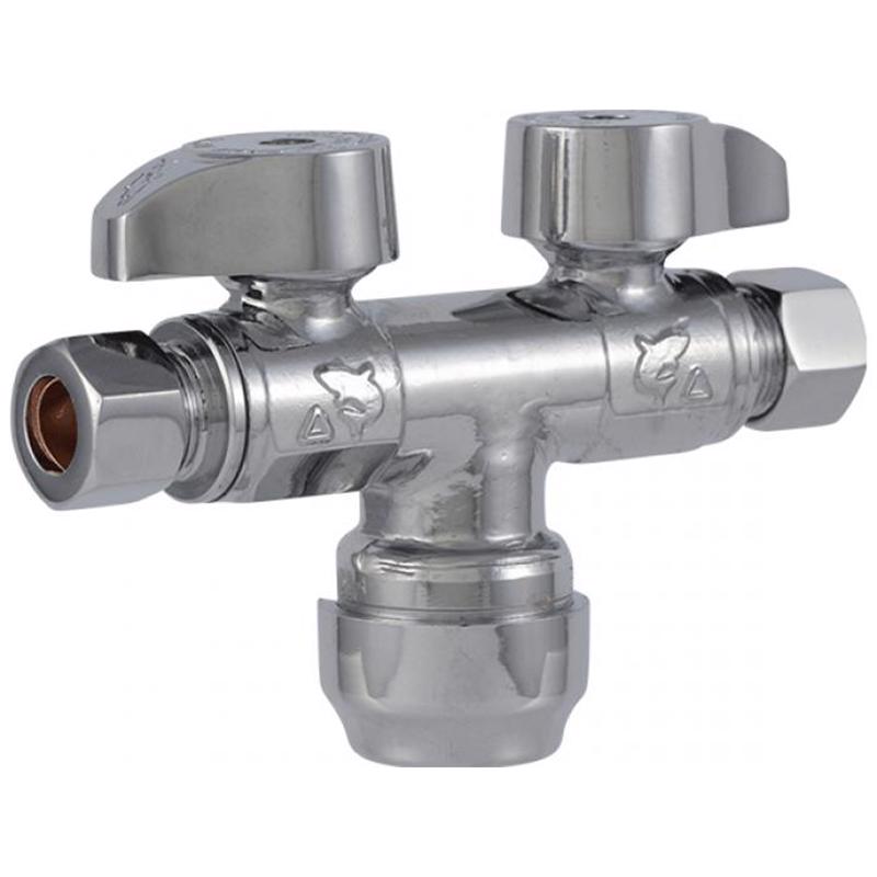 SHARKBITE - SharkBite 1/2 in. Compression X 3/8 in. Compression Brass Dual Shut-Off Valve [URDS123838]