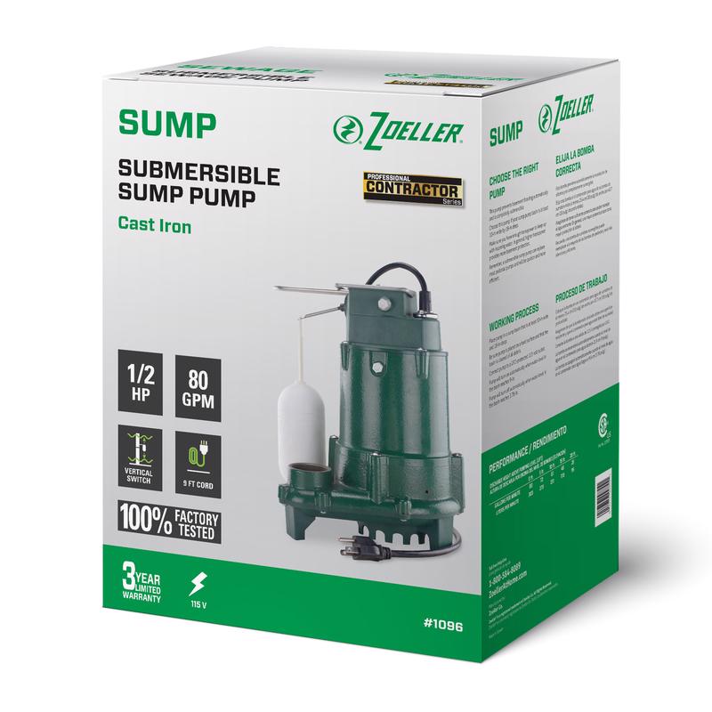 ZOELLER - Zoeller 1/2 HP 3660 gph Cast Iron Vertical Float Switch AC Submersible Sump Pump