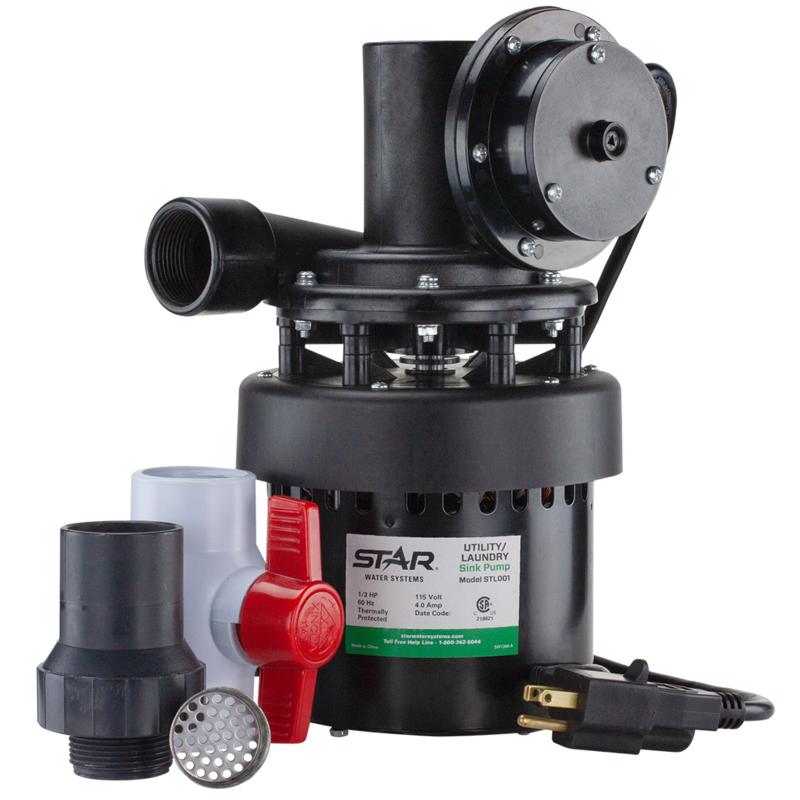 STAR WATER SYSTEMS - Star Water Systems 1/3 HP 1320 gph Thermoplastic Diaphragm Switch Top AC Sink Pump System