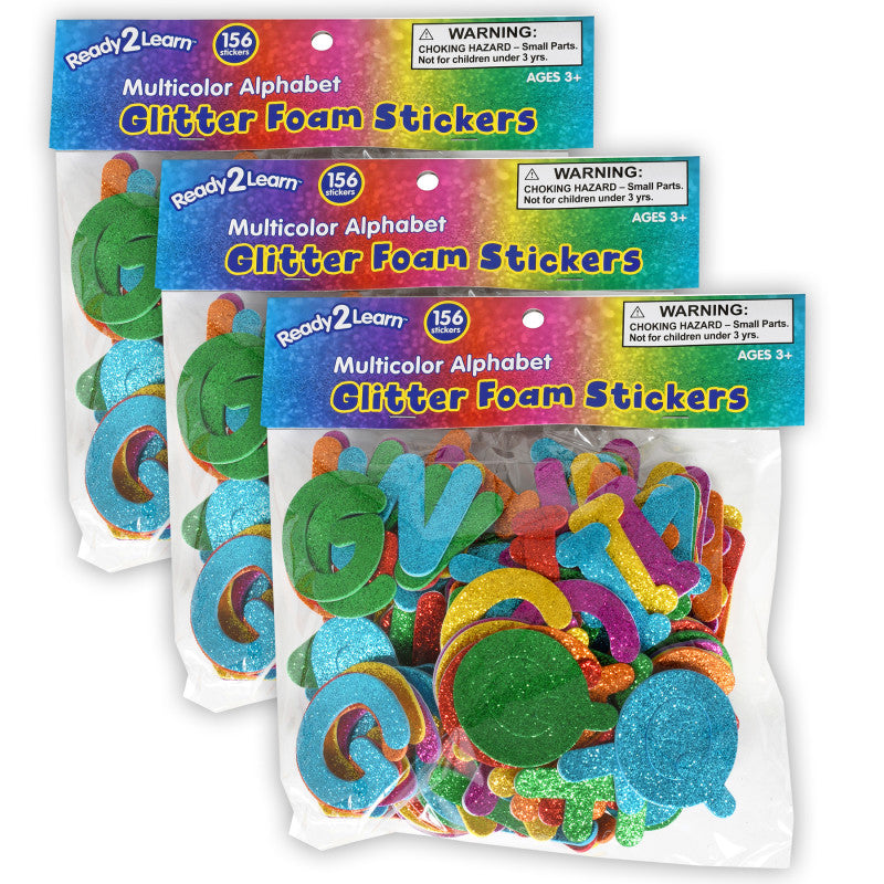 READY 2 LEARN - Glitter Foam Stickers - Alphabet - Multicolor - 156 Per Pack - 3 Packs