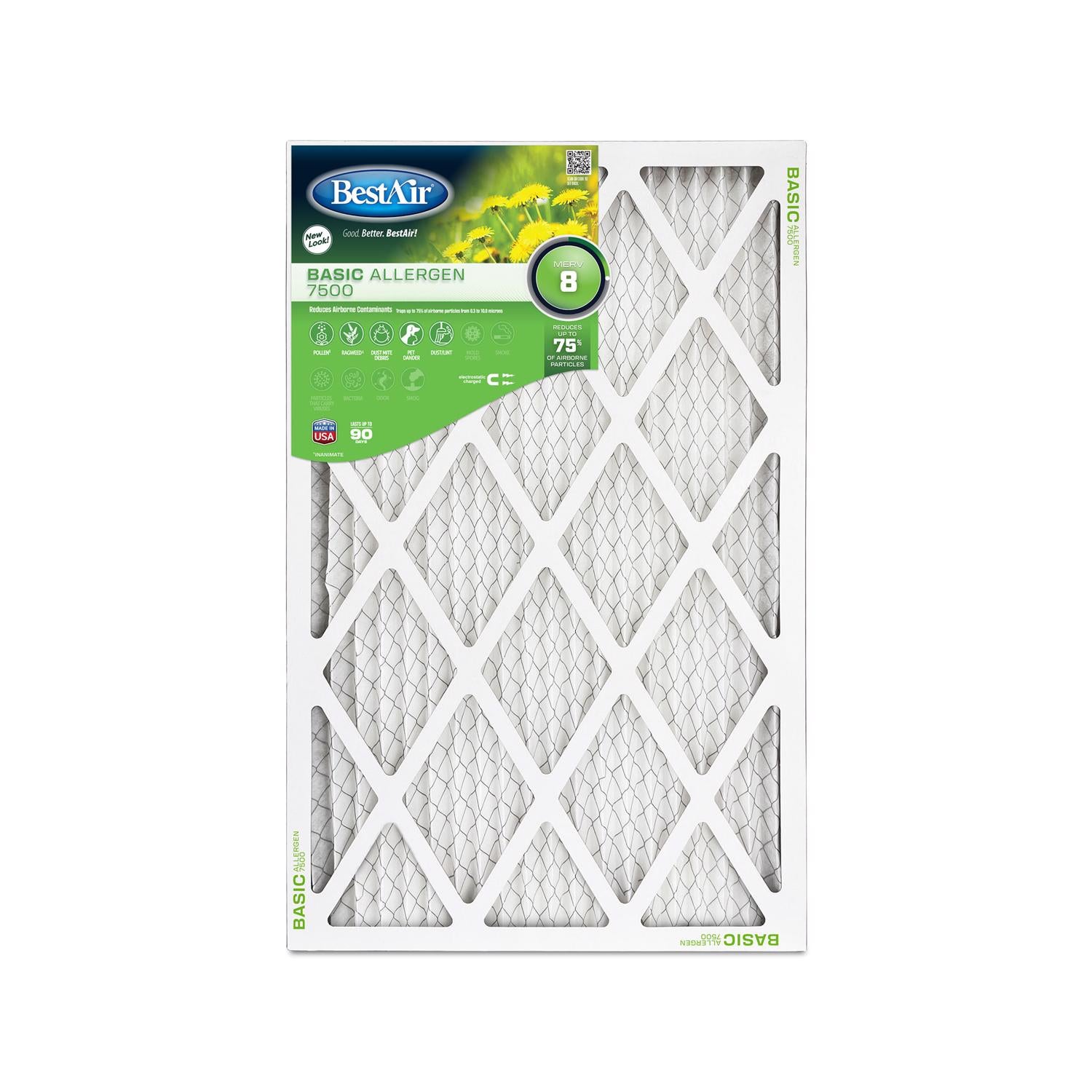 BestAir 18 in. W X 30 in. H X 1 in. D 8 MERV Pleated Air Filter 1 pk - Case of 12