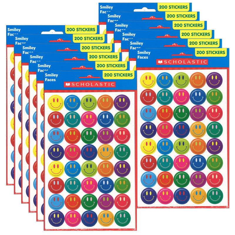 SCHOLASTIC TEACHING SOLUTIONS - Smiley Faces Stickers, 200 Per Pack, 12 Packs