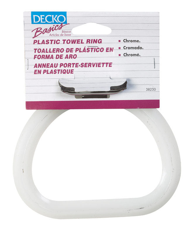 DECKO - DECKO Chrome Silver/White Towel Ring Plastic/Steel