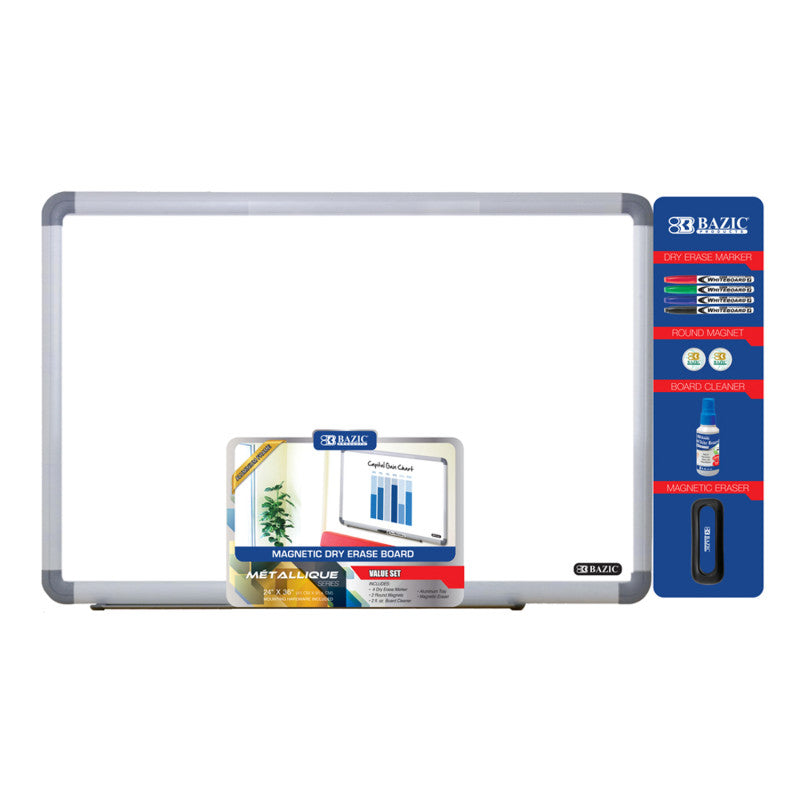 BAZIC PRODUCTS - Aluminum Frame Magnetic Dry Erase Board Value Pack, 24" x 36"