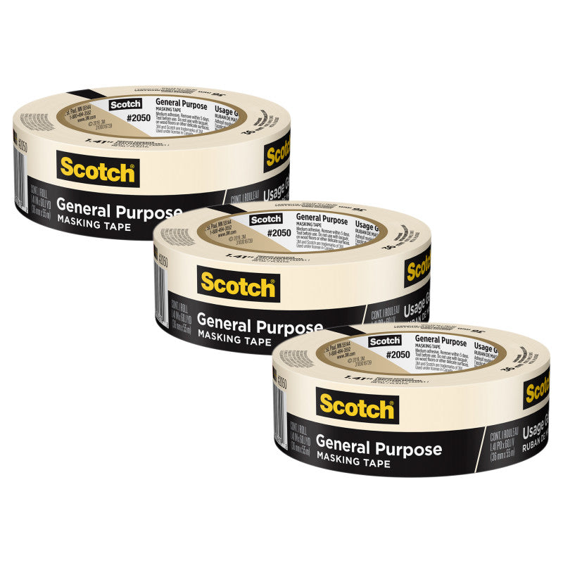 SCOTCH - General Purpose Masking Tape, 1.41 in x 60.1 yd (36mm x 55m), 3 Rolls