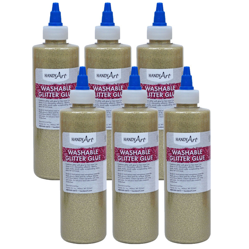 HANDY ART - Washable Glitter Glue, 8 oz., Gold, Pack of 6