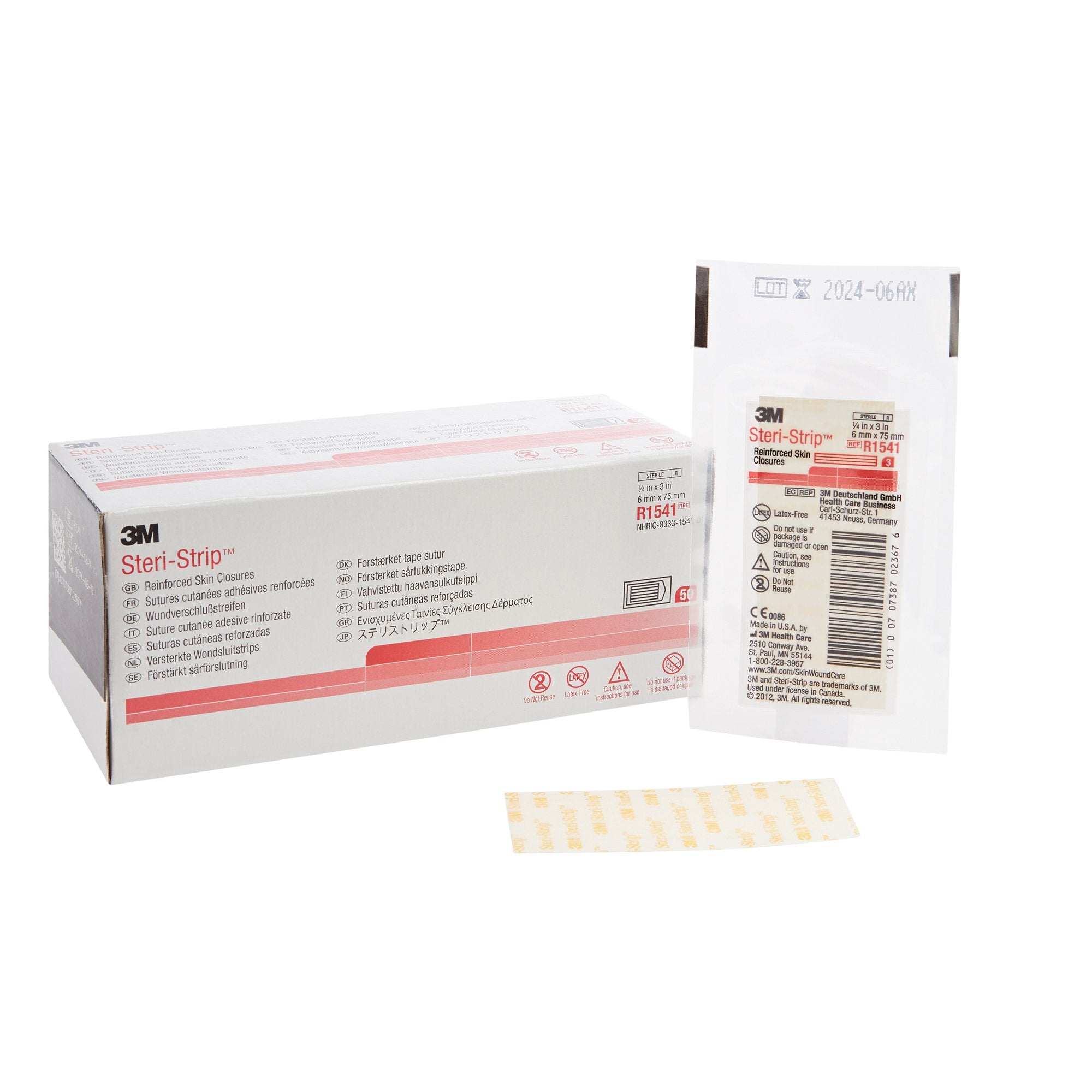 Solventum Corporation - Skin Closure Strip Steri-Strip™ 1/4 X 3 Inch Nonwoven Material Reinforced Strip White [50/BX]