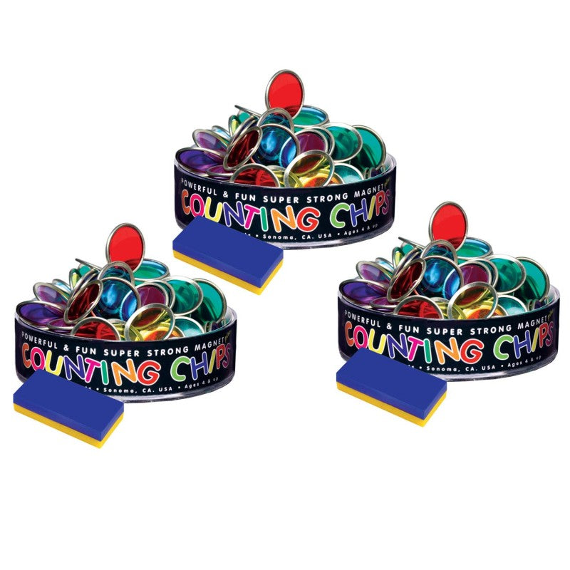 DOWLING MAGNETS - 75 Counting Chips With Block Magnet, 3 Packs