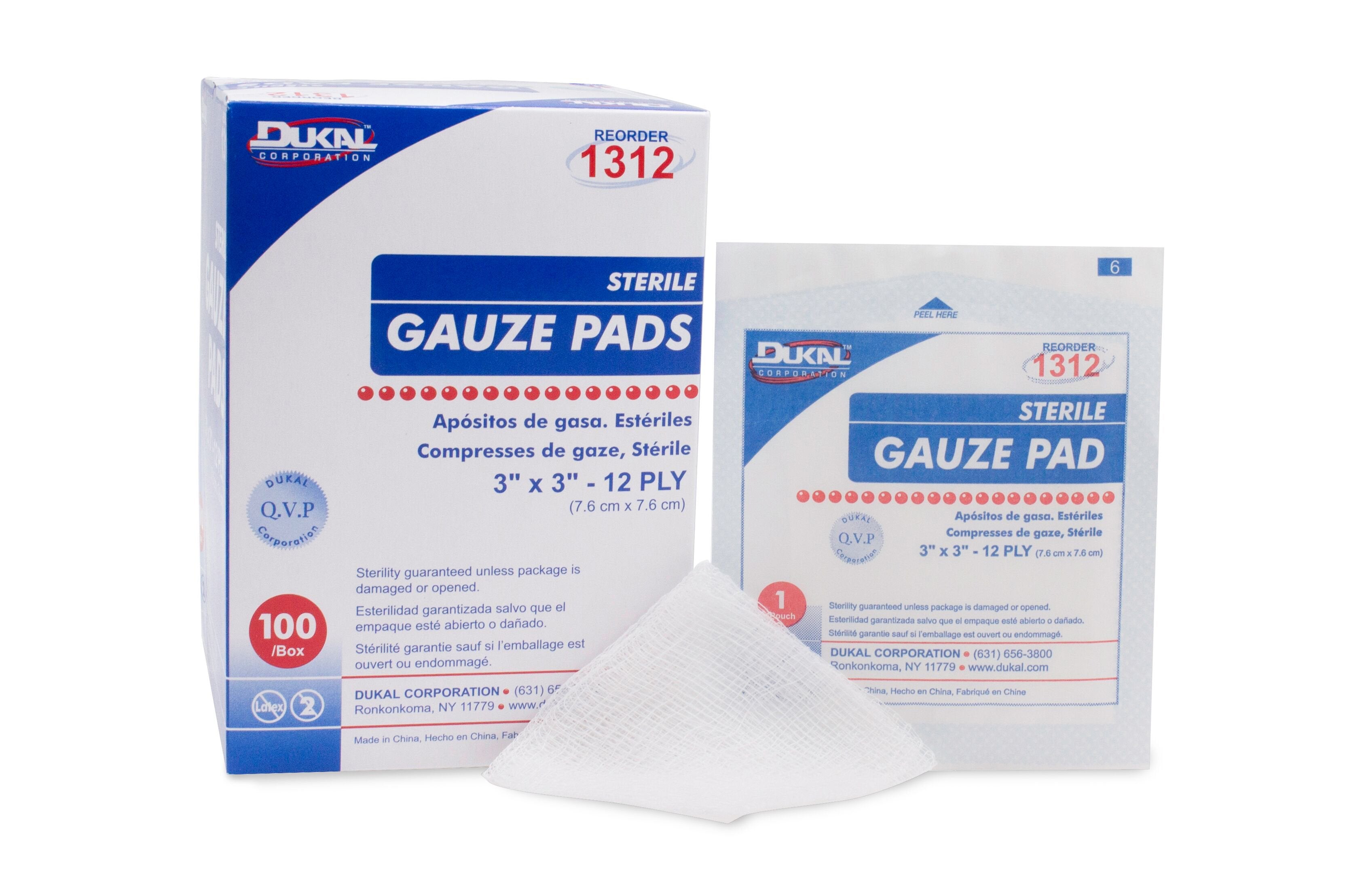 Dukal - Gauze Sponge Dukal™ 3 X 3 Inch 12-Ply Sterile 1 per Pack [100/BX]