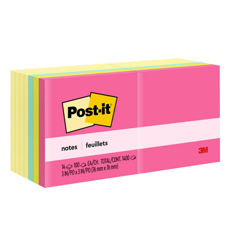 POST-IT - Notes Value Pack, 3 in x 3 in, Canary Yellow and Poptimistic Collection, 14 Pads