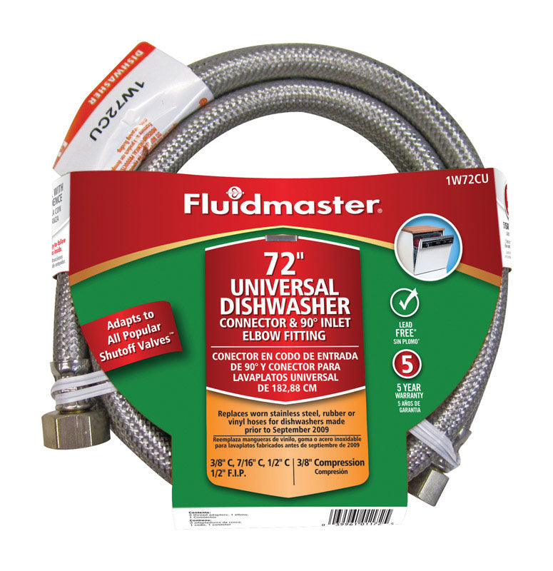 FLUIDMASTER - Fluidmaster 3/8 in. Compression X 1/2 in. D FIP 72 in. Stainless Steel Dishwasher Supply Line