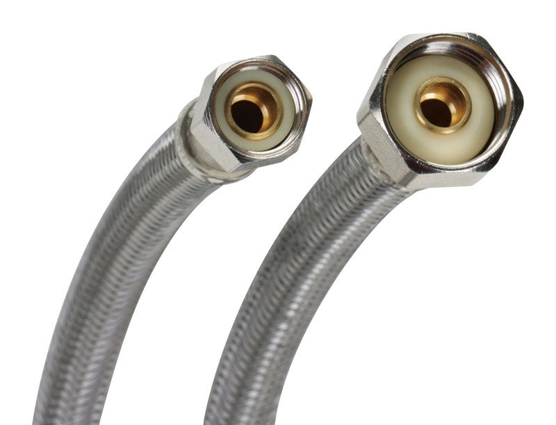 NO-BURST - Fluidmaster 3/8 in. Compression X 1/2 in. D FIP 12 in. Braided Stainless Steel Supply Line