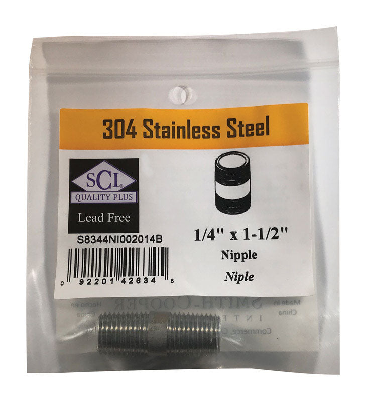 SMITH-COOPER - Smith-Cooper 1/4 in. MPT Stainless Steel 1-1/2 in. L Nipple