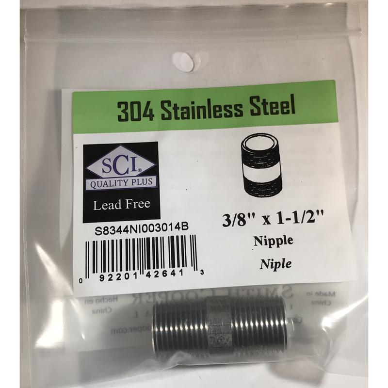 SMITH-COOPER - Smith-Cooper 3/8 in. MPT Stainless Steel 1-1/2 in. L Nipple